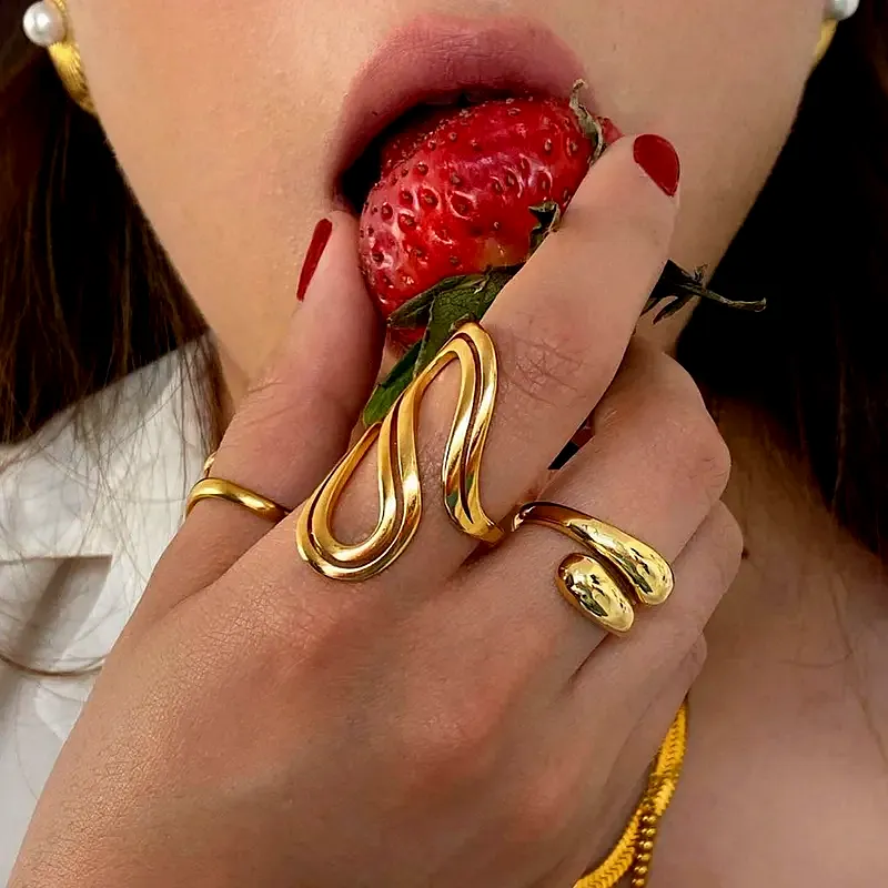 Bague Ouverte en Acier Inoxydable 18K Plaqué Or