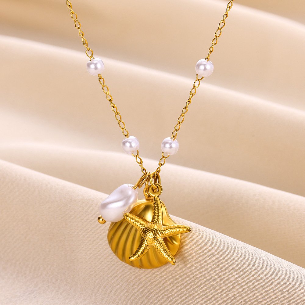 Collier Perles & Coquillages Dorés